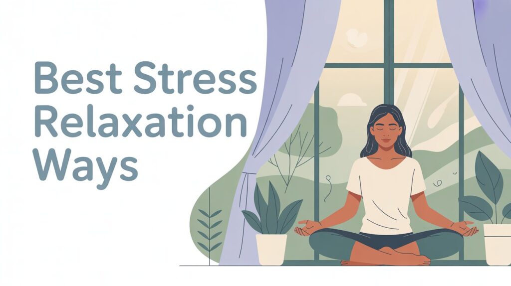 • Alt text: Person practicing mindfulness meditation near a window with soft natural light and greenery, representing stress relaxation techniques.