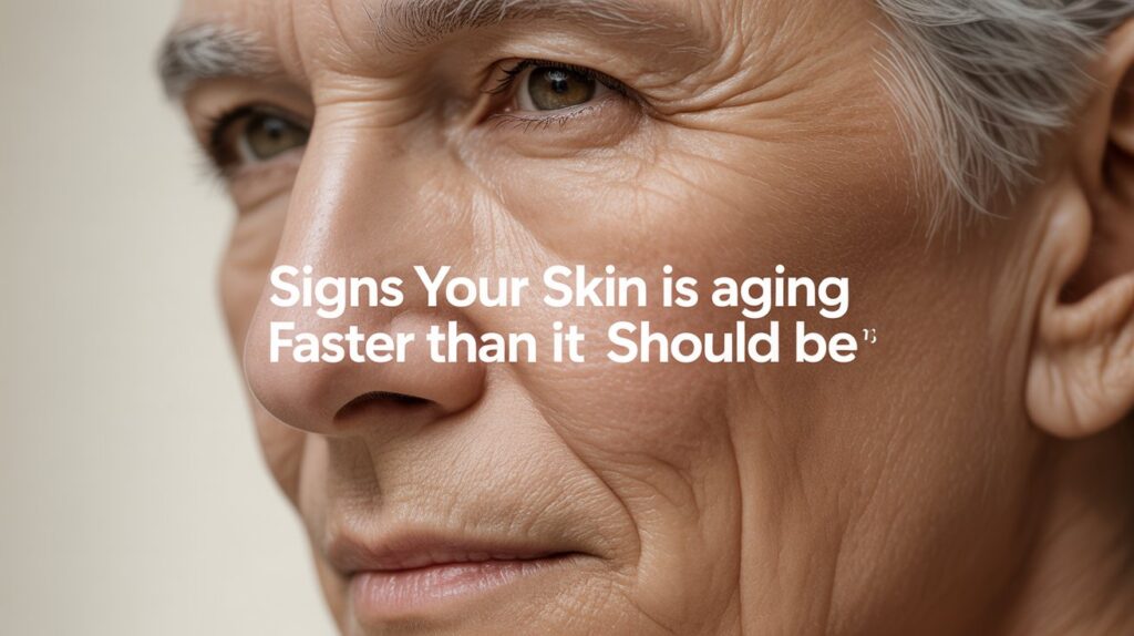 Close-up image showing early signs of skin aging such as fine lines and uneven texture under soft natural lighting.