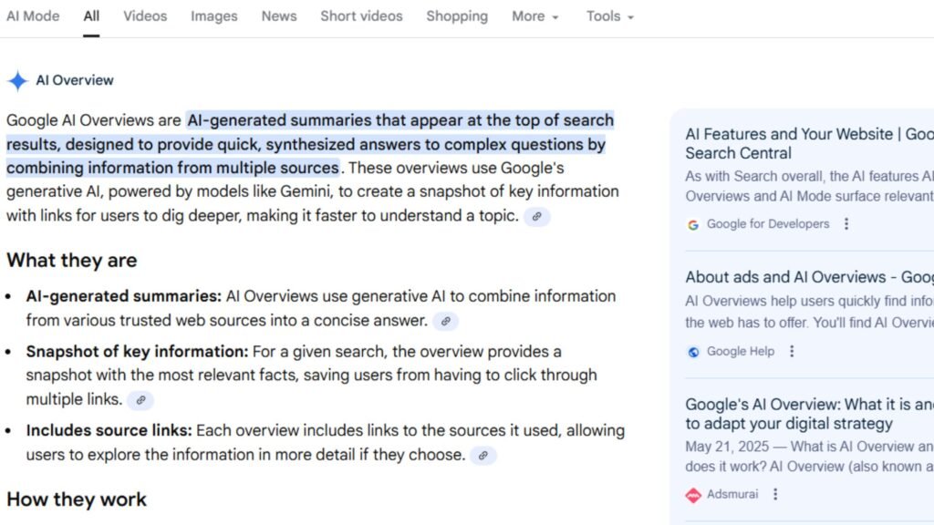 AI Overview displayed in Google search results answering a user query